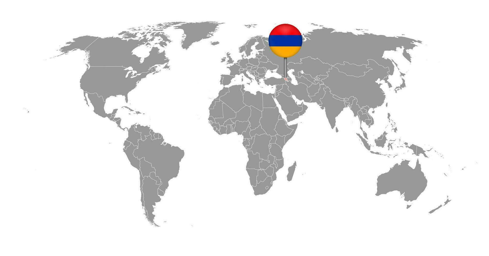 nålkarta med Armeniens flagga på världskartan. vektor illustration.