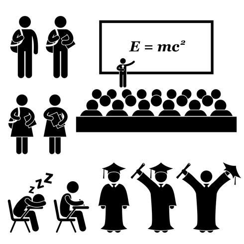 Student Lecturer Teacher School College-Hochschulabsolvent-Abschluss-Strichmännchen-Piktogramm-Ikone. vektor
