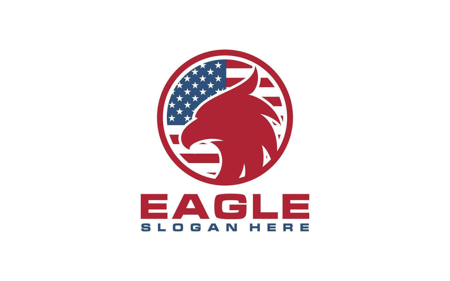 Adler oder Falke Kopf mit Amerika Flagge Logo. Vorlage zum Design Maskottchen, Etikett, Abzeichen, Emblem oder andere Branding. Vektor Illustration