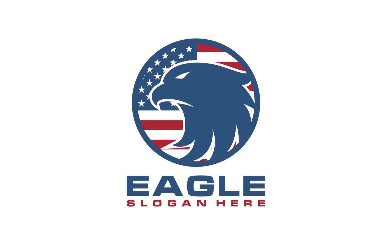 Adler oder Falke Kopf mit Amerika Flagge Logo. Vorlage zum Design Maskottchen, Etikett, Abzeichen, Emblem oder andere Branding. Vektor Illustration