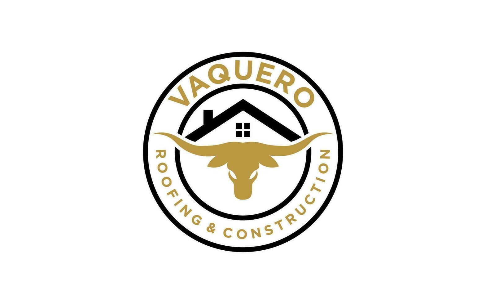 longhorn texas med hus takläggning och konstruktioner emblem märka logotyp design vektor