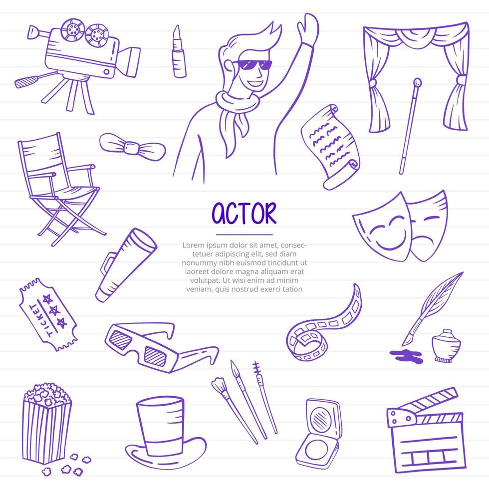 Schauspieler Job oder Jobs Beruf Doodle handgezeichnet vektor