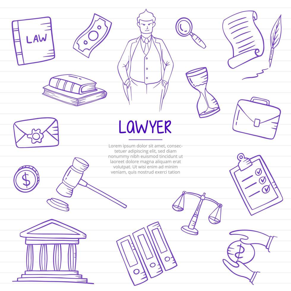 advokatjobb eller jobb yrke doodle handritad vektor
