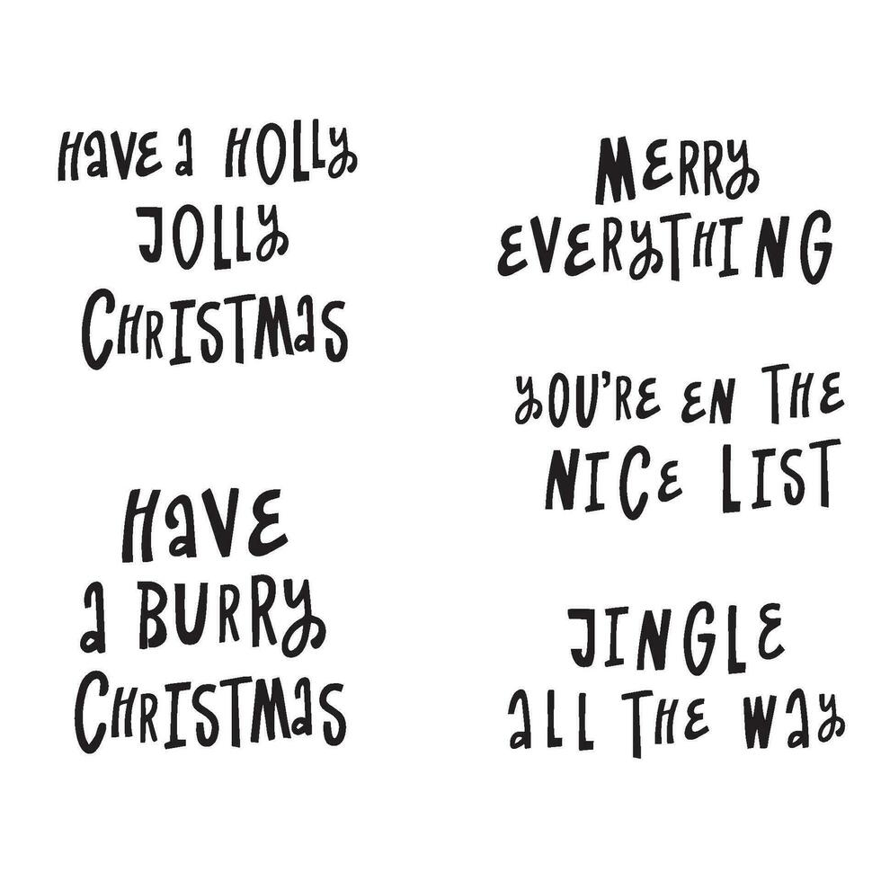 uppsättning av jul hand skriven text, modern kalligrafi. typografi isolerat på vit bakgrund, vektor illustration. bra för fest posters och banderoller.