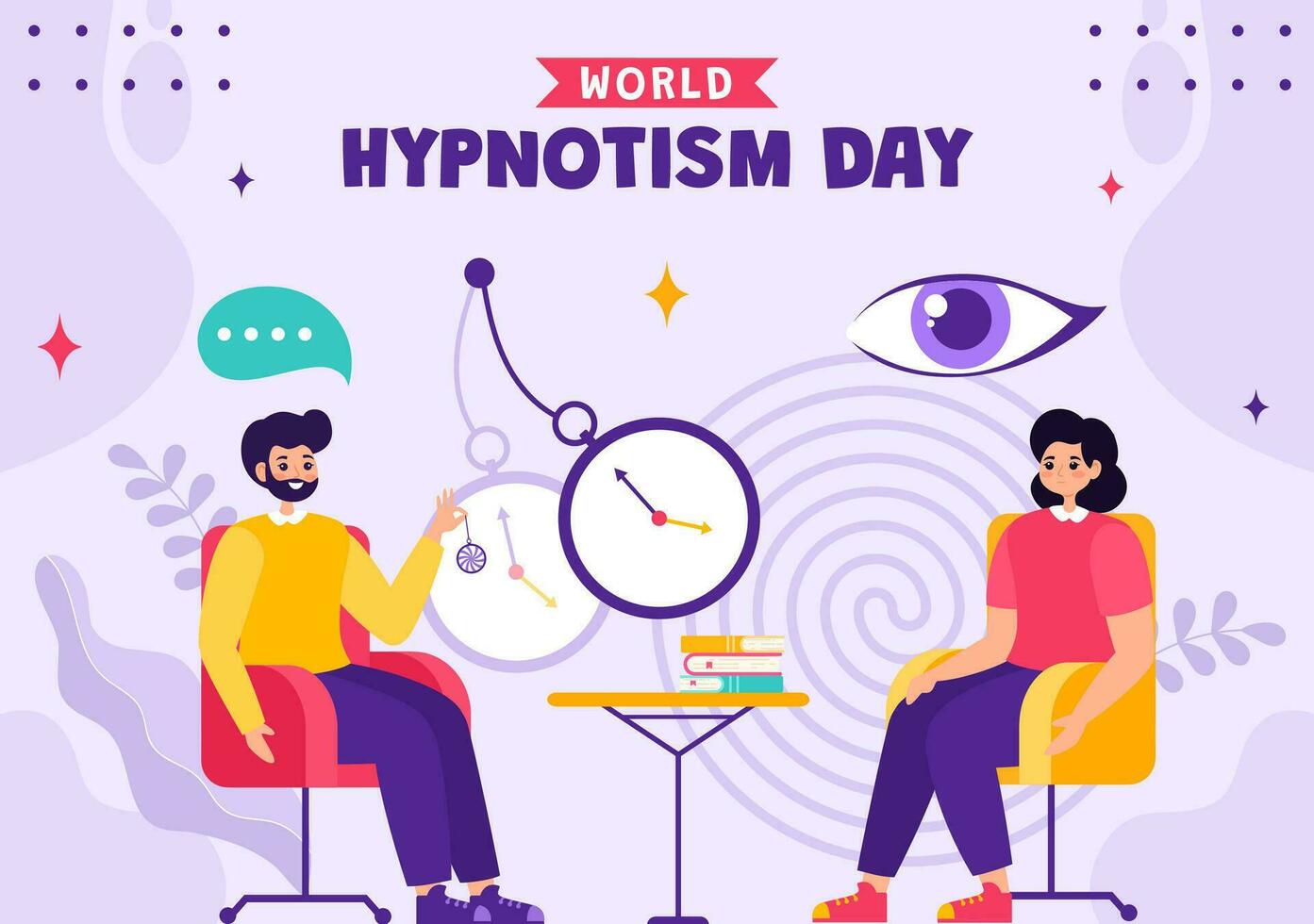 Hypnotismus Tag Sozial Medien Hintergrund eben Karikatur Hand gezeichnet Vorlagen Illustration vektor