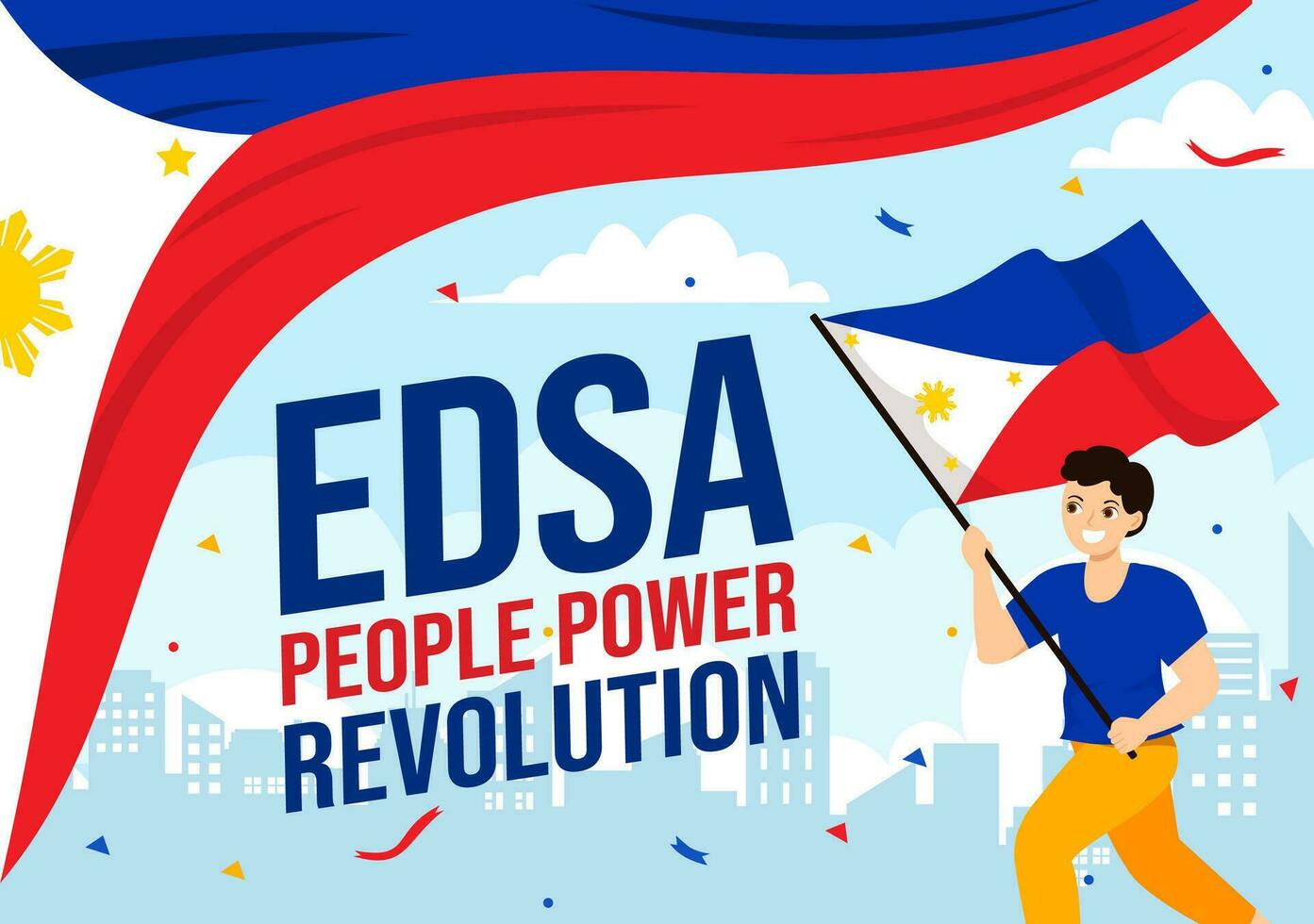 edsa människor kraft rotation årsdag av filippinska vektor illustration på februari 25 med filippinerna flagga i Semester platt tecknad serie bakgrund