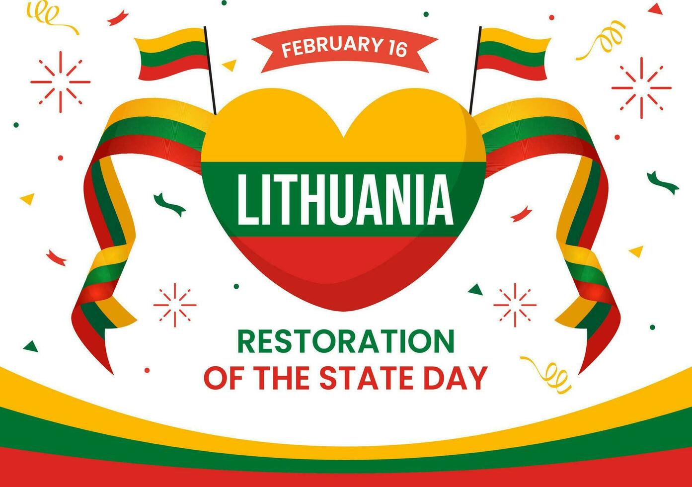 Litauen Wiederherstellung von das Zustand Tag Vektor Illustration auf 16 Februar mit winken Flagge im glücklich Unabhängigkeit Urlaub eben Karikatur Hintergrund