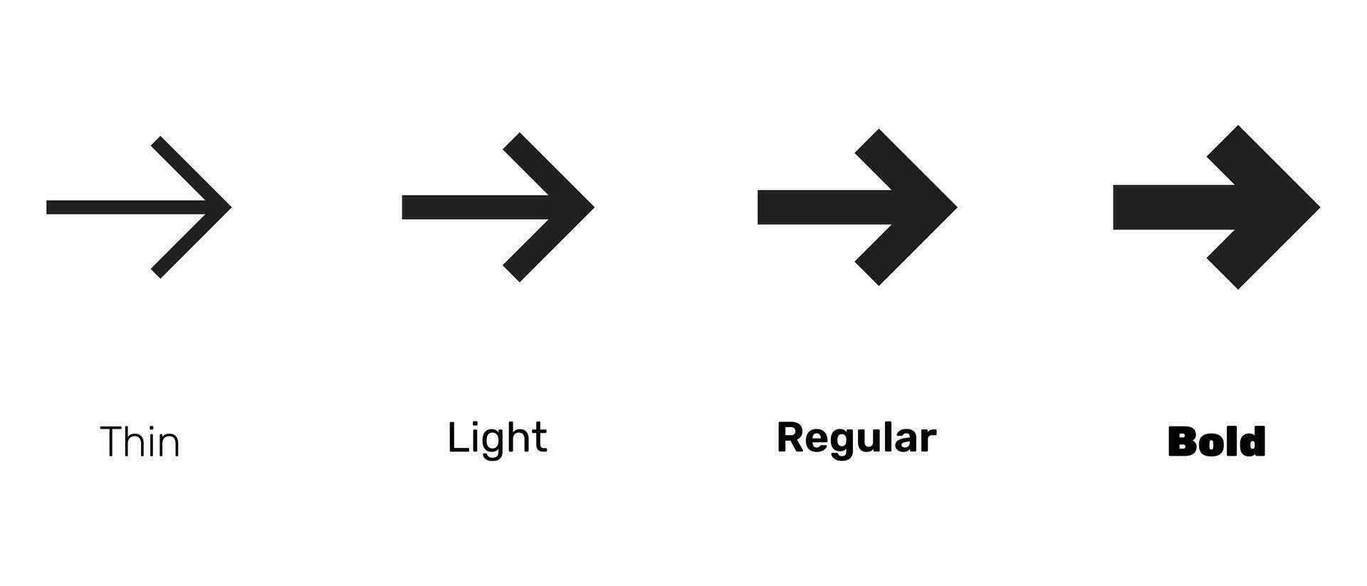 tunn ljus regelbunden och djärv översikt. rätt pil vektor och bakgrund design.