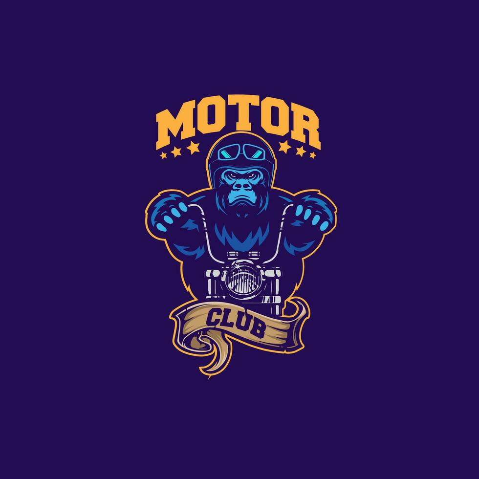 design logotyp årgång motorcykel klubb med gorilla huvud vektor illustration