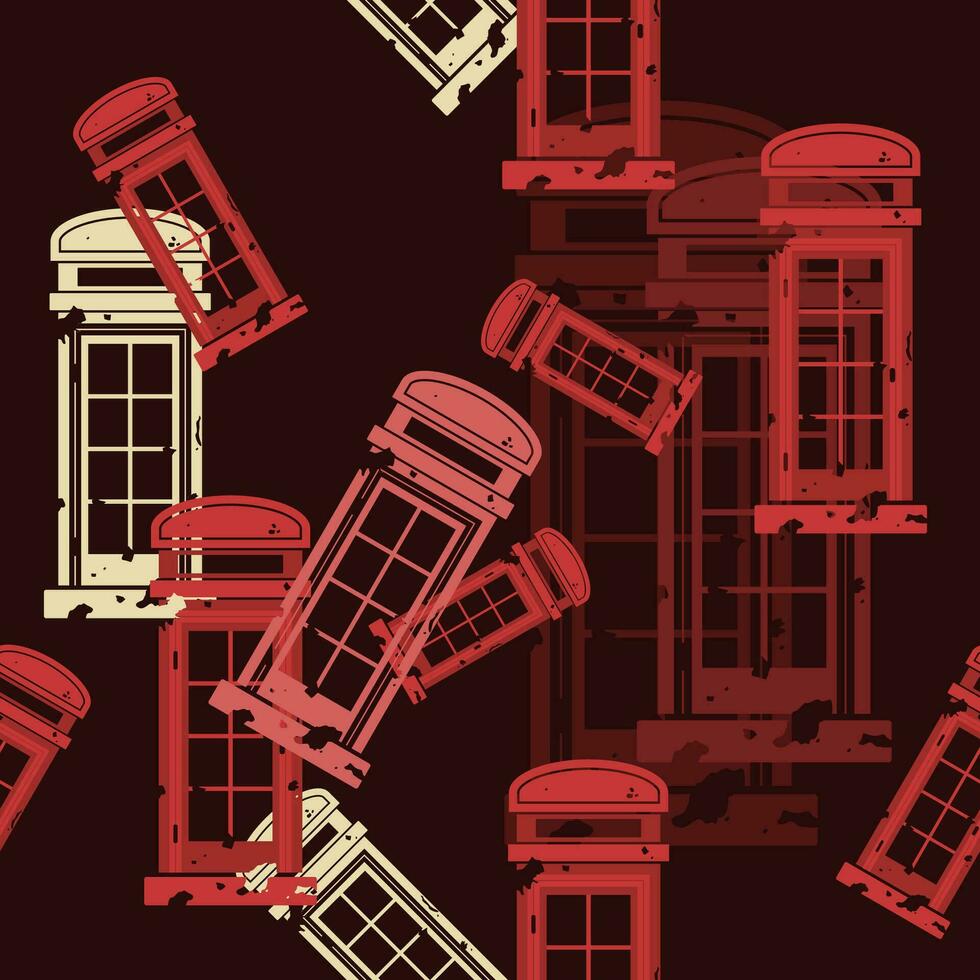 redigerbar mörk bakgrund främre se platt grunge stil röd typisk traditionell engelsk telefon bås vektor illustration som sömlös mönster för England kultur tradition och historia relaterad design