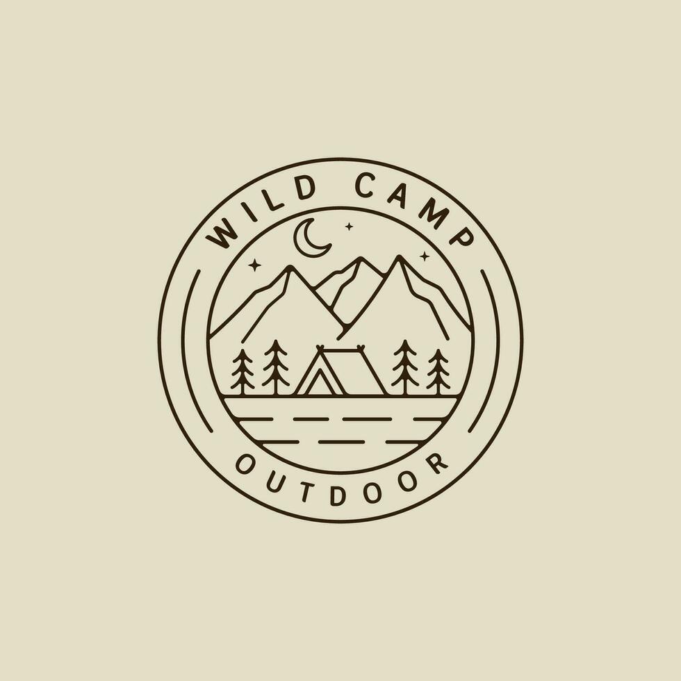 Camping Logo Vektor Linie Kunst einfach minimalistisch Illustration Vorlage Symbol Grafik Design. Nacht Lager beim wild Natur Zeichen oder Symbol zum Reise oder Abenteuer Konzept mit Kreis Abzeichen