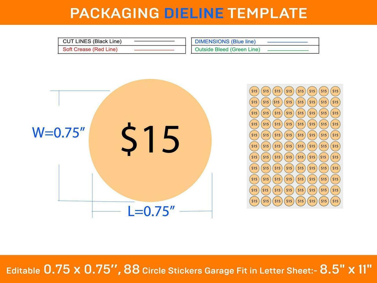 cirkel 15 doller pris klistermärken garage försäljning etiketter passa i brev ark redigerbar 88 st 0,75 x 0,75 tum vektor