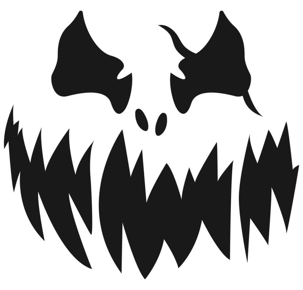 schrecklich Halloween Kürbis Gesicht Vektor Design, Geist oder Monster- Mund Symbol mit gespenstisch Augen, Nase und groß Zähne böse zum Charakter Halloween.