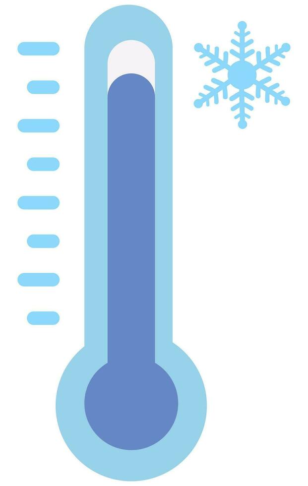 kall temperatur på blå termometer med snö tecken isolerat vit bakgrund. vektor