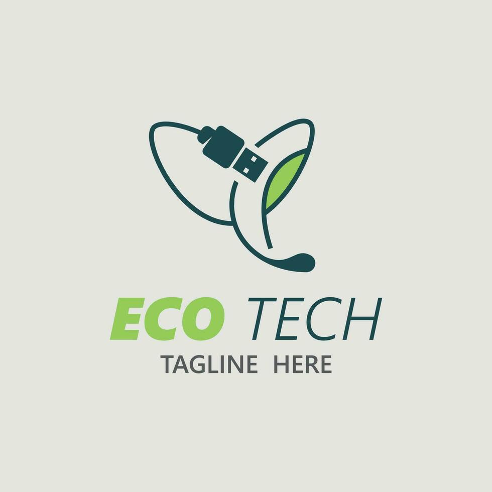 eco teknologi företag vektor design modern. natur teknologi logotyp med blad och krets tech minimalistisk vektor illustration