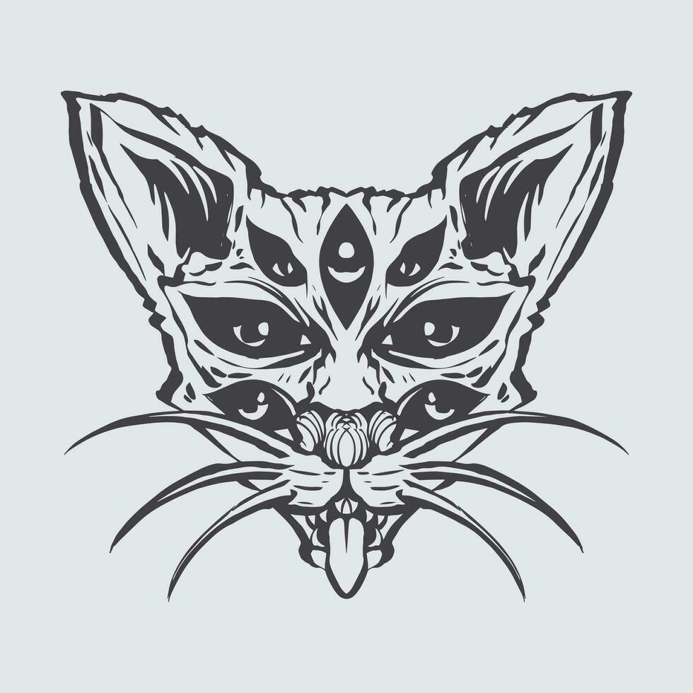 Hand gezeichnet Katze Illustration im ein auffällig und cool Stil zum Logos, Kleidung Unternehmen, und T-Shirt druckt oder Aufkleber, Hintergründe, und Kleidung Sammlung Designs vektor