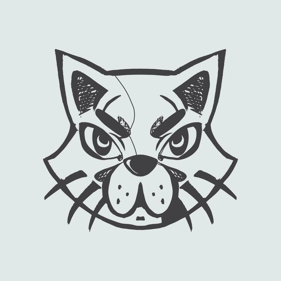 hand dragen katt illustration i en slående och Häftigt stil för logotyper, Kläder företag, och t-shirt grafik eller klistermärken, bakgrunder, och Kläder samling mönster vektor