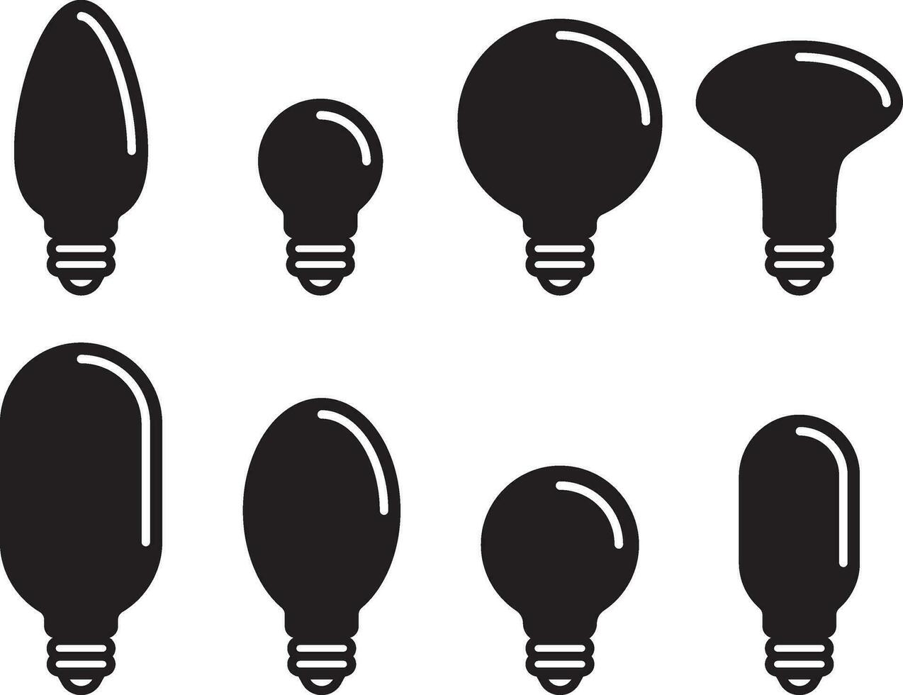 elektrisk ljus Glödlampa uppsättning ikoner. elektricitet lampa symbol. vektor belysning tecken.