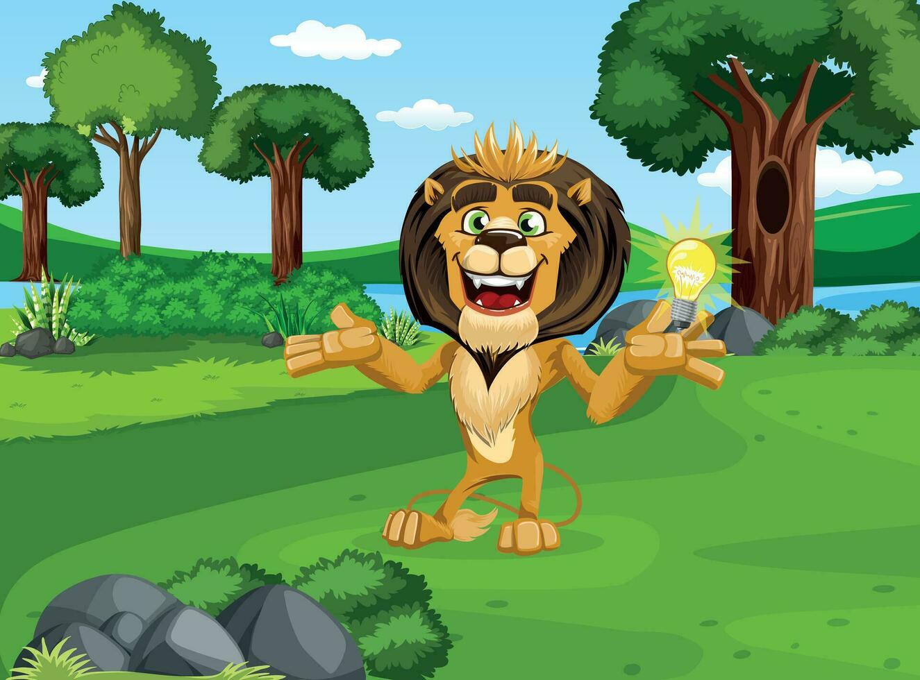 djungel kung lejon tecknad serie arbete vektor