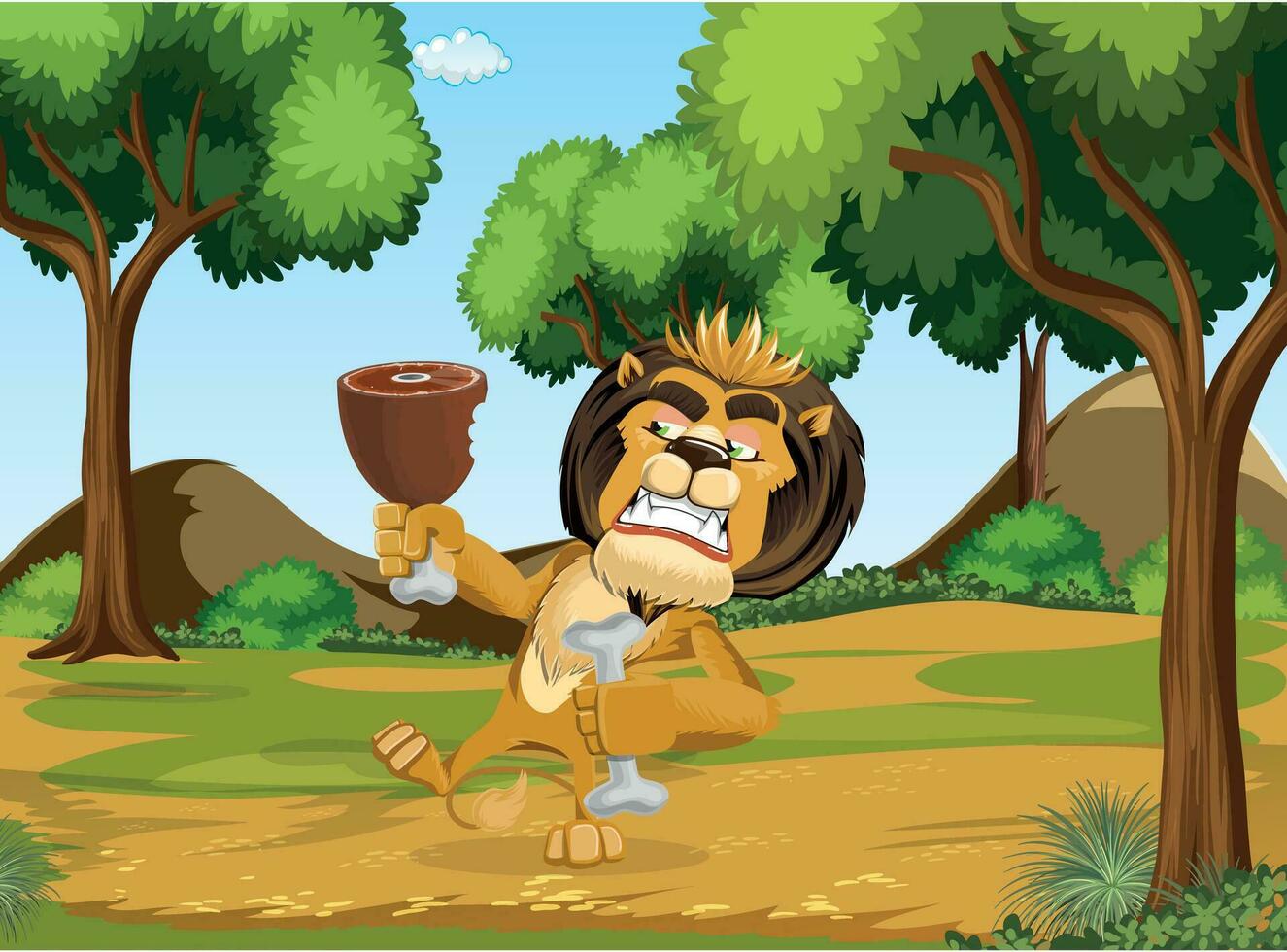 djungel kung lejon tecknad serie arbete vektor