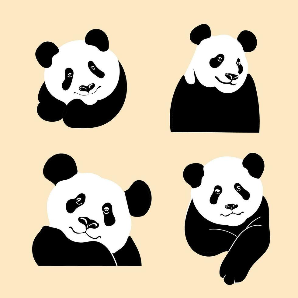uppsättning av pandor. avatar, bricka, affisch, logotyp mallar, skriva ut. vektor illustration i en minimalistisk stil. platt tecknad serie stil
