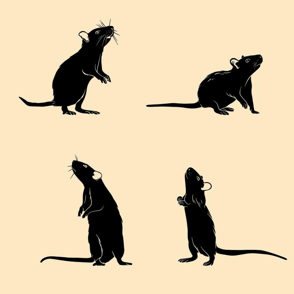 einstellen von Silhouette von ein Ratte auf ein Licht Hintergrund. Vektor Illustration. Design Element zum Poster, druckt zum Kleidung, Banner, Abdeckungen, Webseiten, Sozial Netzwerke, Logo