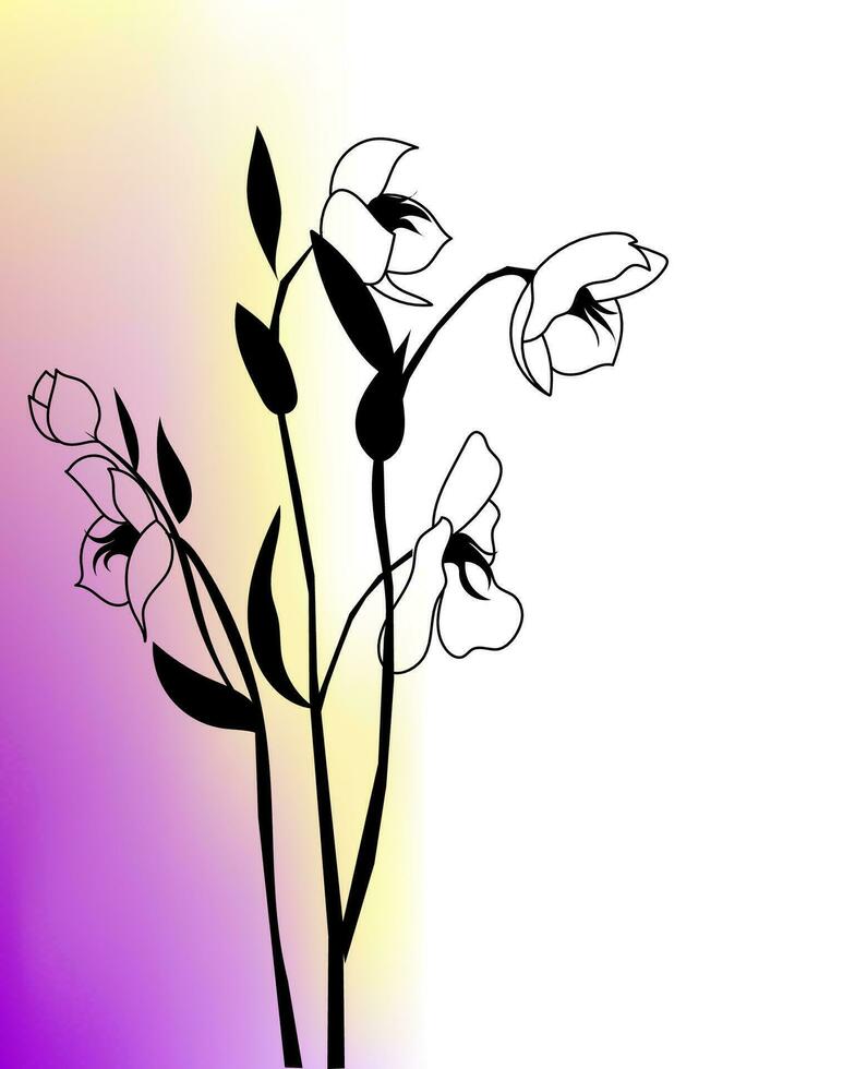blommig hand dragen bakgrund. botanisk linje konst tapet med blommor, grenar och eukalyptus löv. design i suddig textur för baner, grafik, vägg konst och Hem dekor. vektor