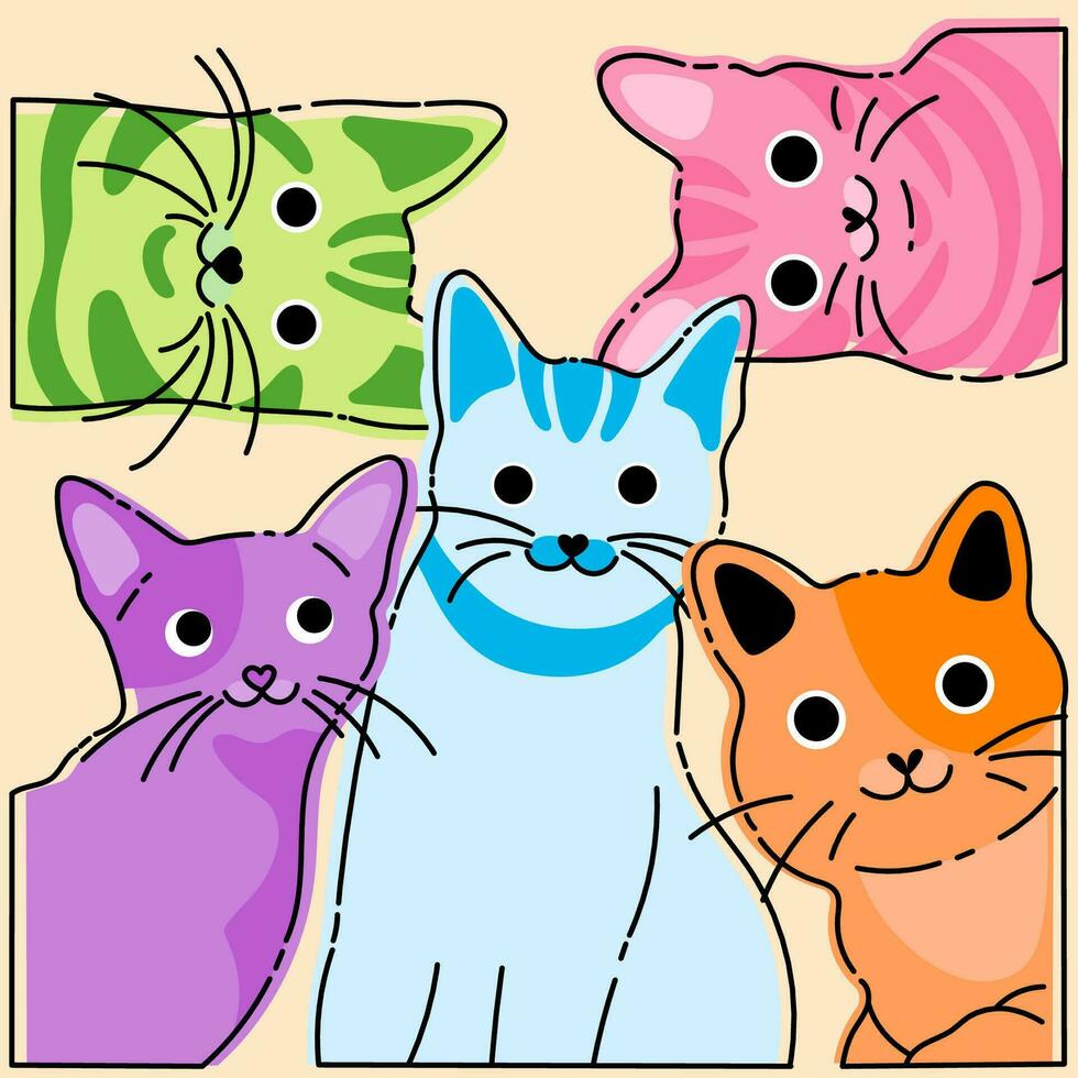 Vektor Illustration von ein einstellen von Katzen. süß Karikatur Tiere.Design Element zum Werbung, Poster, druckt zum Kleidung, Banner, Abdeckungen, Kinder- Produkte, Webseiten, Sozial Netzwerke