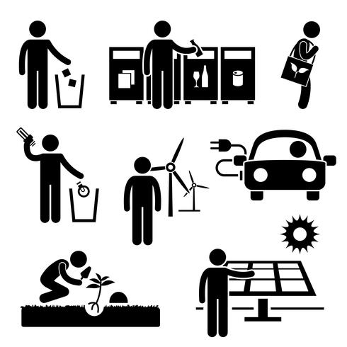 Man Återvinna Grön Miljö Energibesparande Pinne Figur Pictogram Ikon. vektor