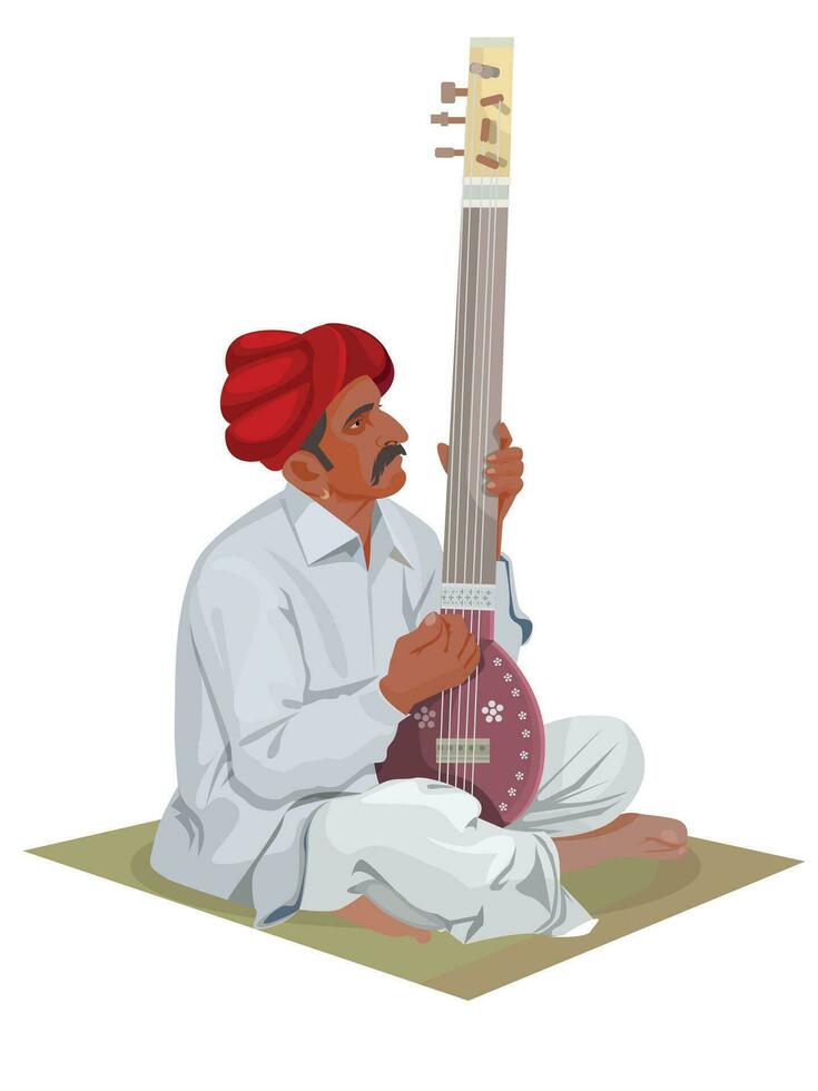 indisk folk musiker, vektor design av konstnär spelar folk musik