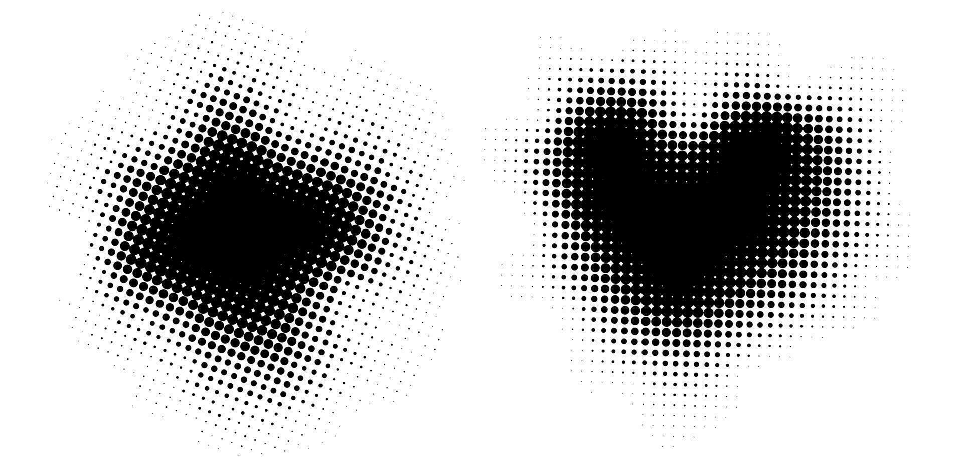 abstrakt Halbton Form. gepunktet Kreise geometrisch Gradient und Pop Kunst Textur. Punkte Gradient Elemente. Element Herz vektor