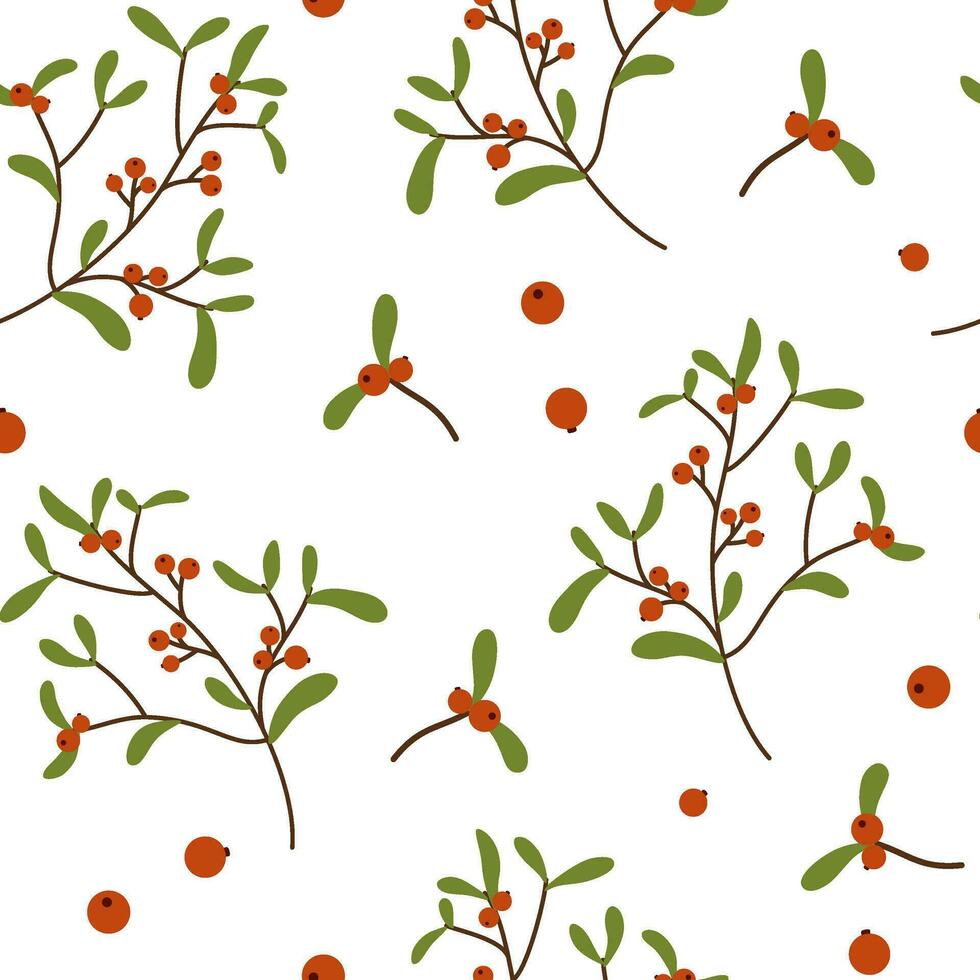 jul träd gren med röd bär sömlös mönster. vinter- säsong- barr- kvist. jul Semester naturlig element. platt vektor illustration isolerat