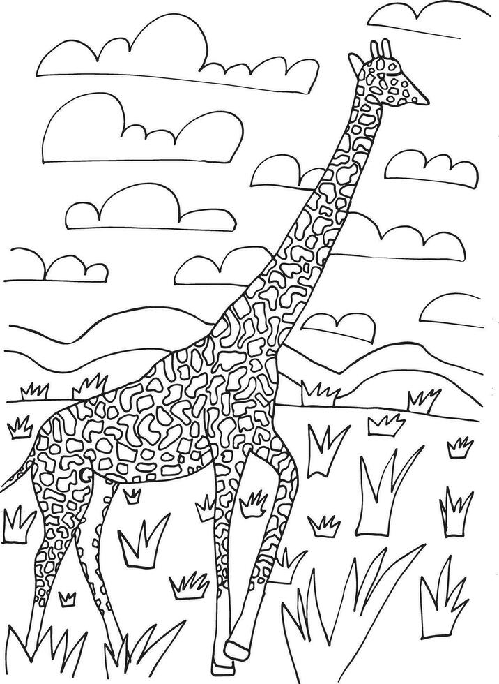 fantastisk färg bok med giraff isolerat på vit bakgrund för barn och vuxna. anti påfrestning konst. vektor översikt klotter illustration. eleganta ornament, meditation, avslappning.