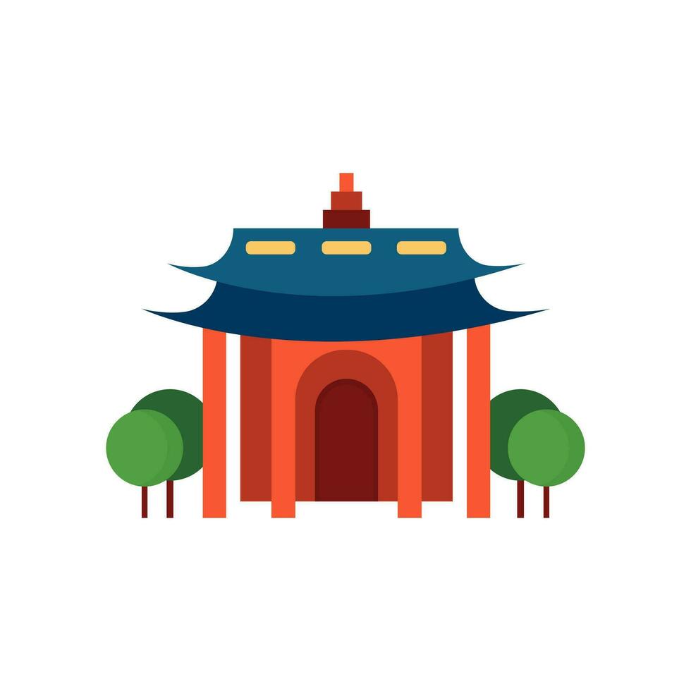 Buddhist Tempel traditionell Vektor Illustration. Pagode Haus eben Design.