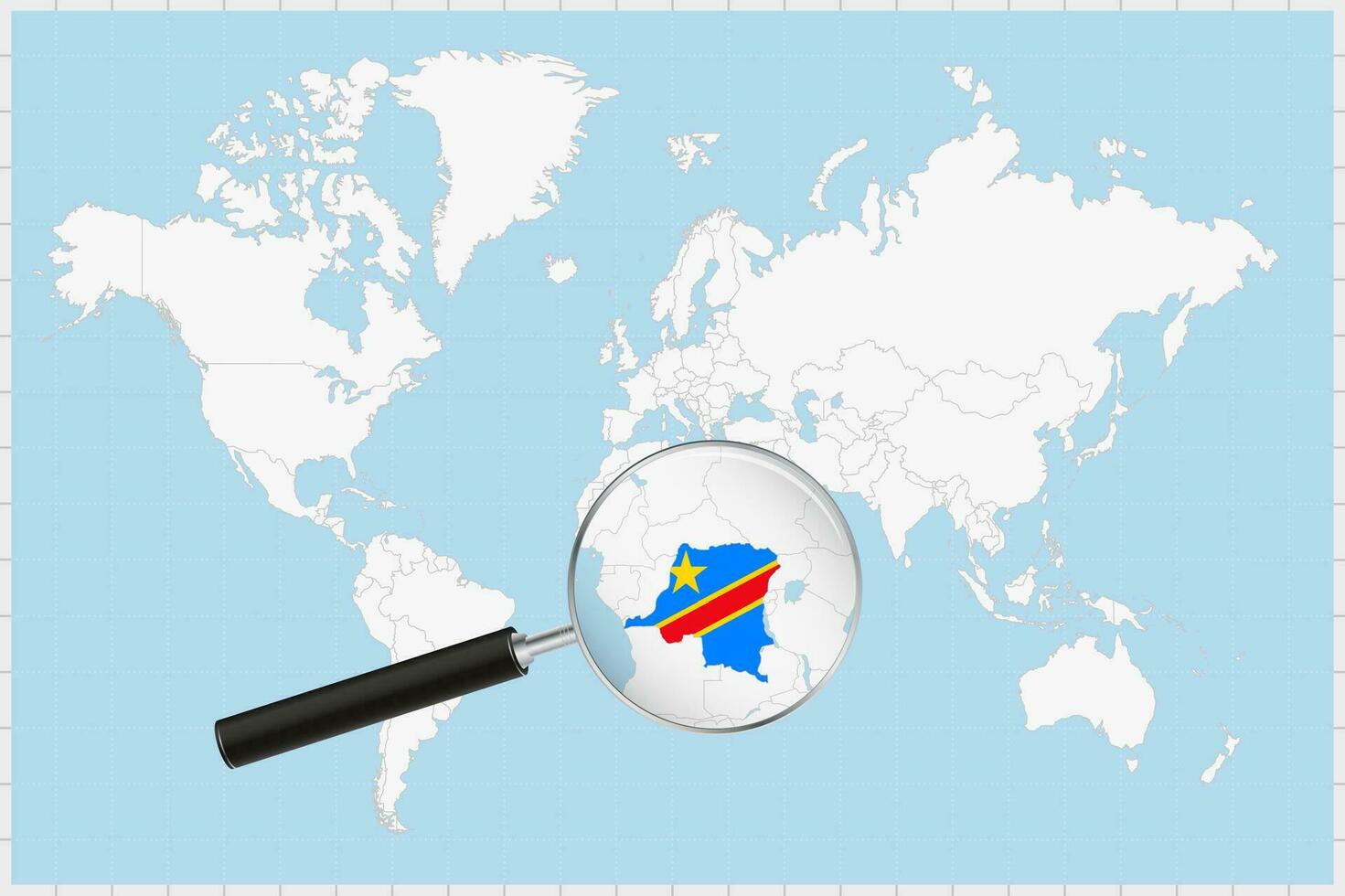 förstorande glas som visar en Karta av dr kongo på en värld Karta. vektor