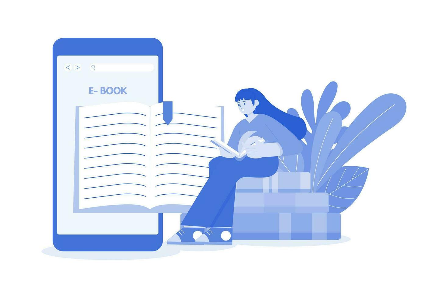 E-Book App Illustration Konzept auf ein Weiß Hintergrund vektor