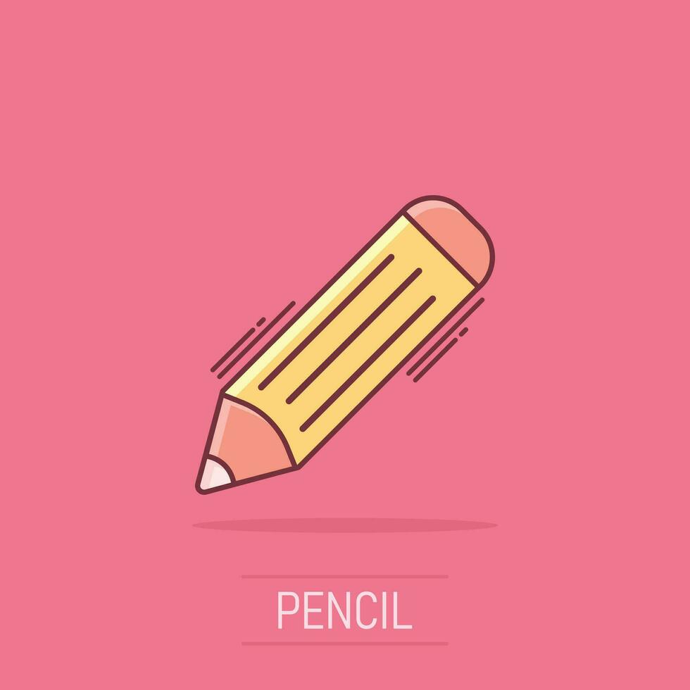 Vektor-Cartoon-Bleistift-Symbol im Comic-Stil. Stift Zeichen Abbildung Piktogramm. Bleistift-Business-Splash-Effekt-Konzept. vektor