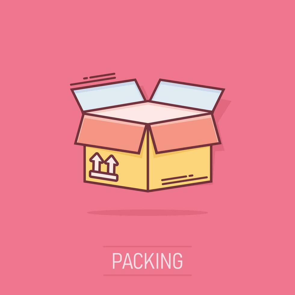 vektor tecknad serie förpackning låda ikon i komisk stil. frakt packa tecken illustration piktogram. låda företag stänk effekt begrepp.