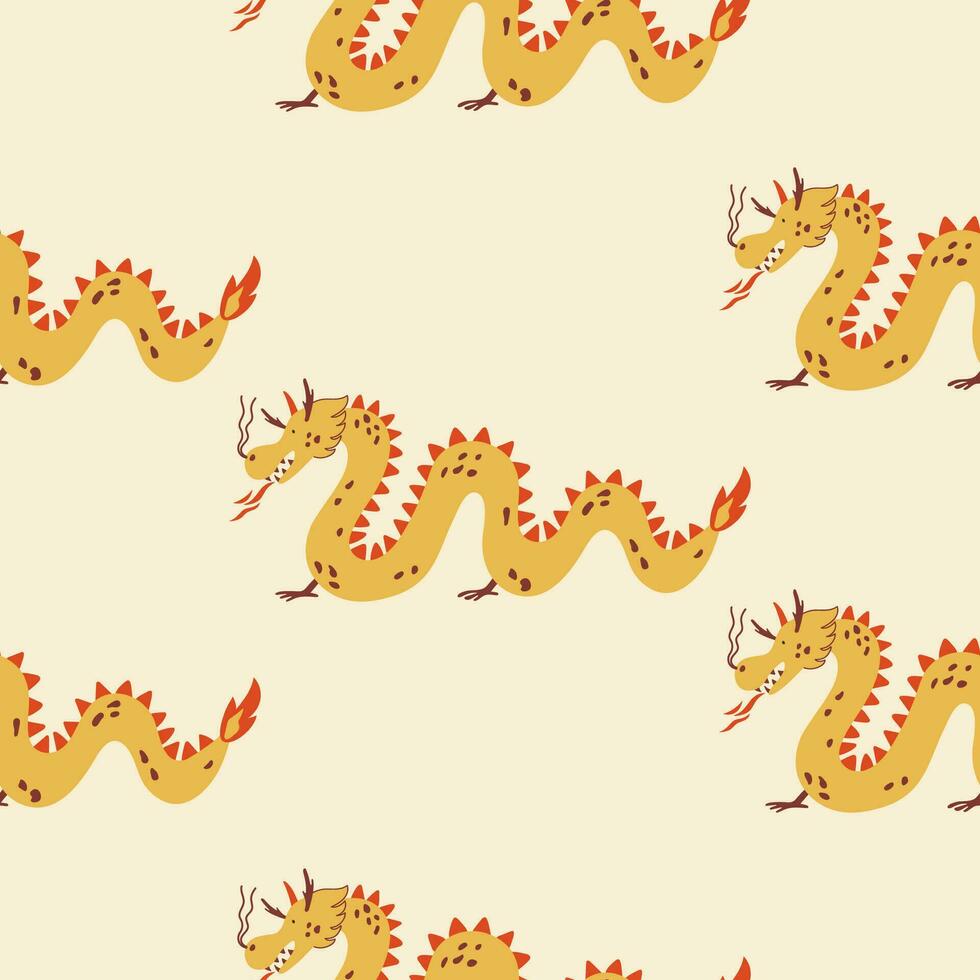 nahtlos Muster mit glücklich Chinesisch Neu Jahr 2024 das Drachen Tierkreis Zeichen Satz. Chinesisch Horoskop Tier. Chinesisch Kalender und Tierkreis Zeichen Konzept. Karikatur Charakter. Vektor Hintergrund