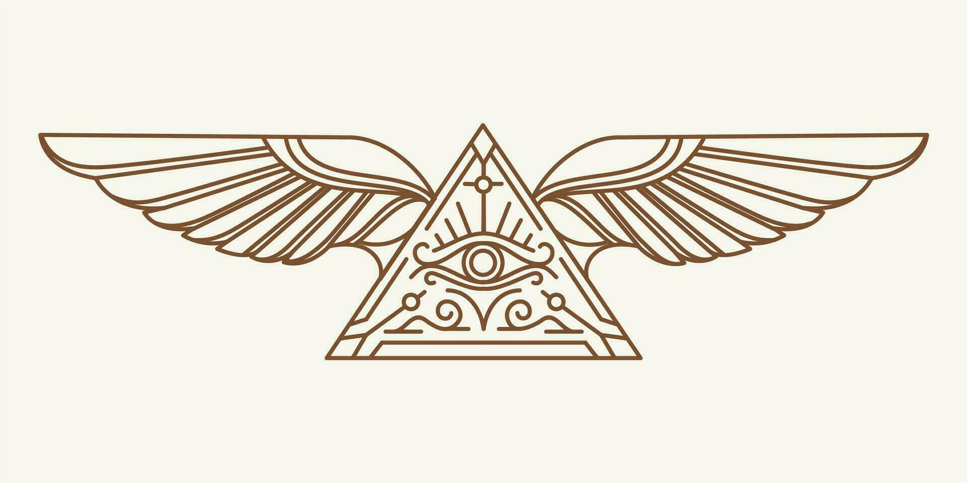 helig Allt seende öga illustration. gammal egypten årgång konst hipster linje konst illustration vektor med öga av horus med helig scarab vingar vägg konst design i översikt konstverk