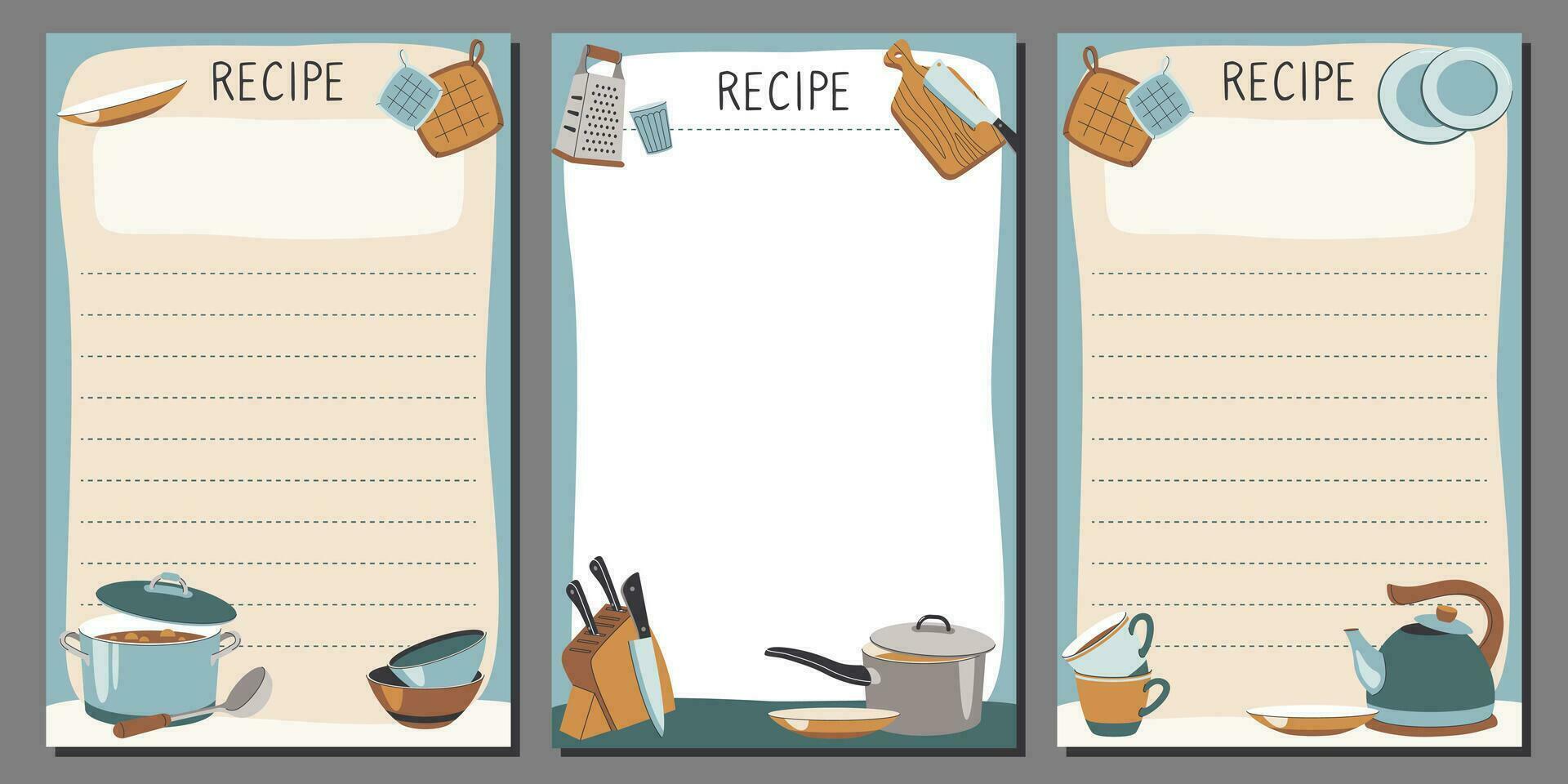 vektor anteckningsblock mall med recept. kök recept bok i en enkel stil med illustrationer