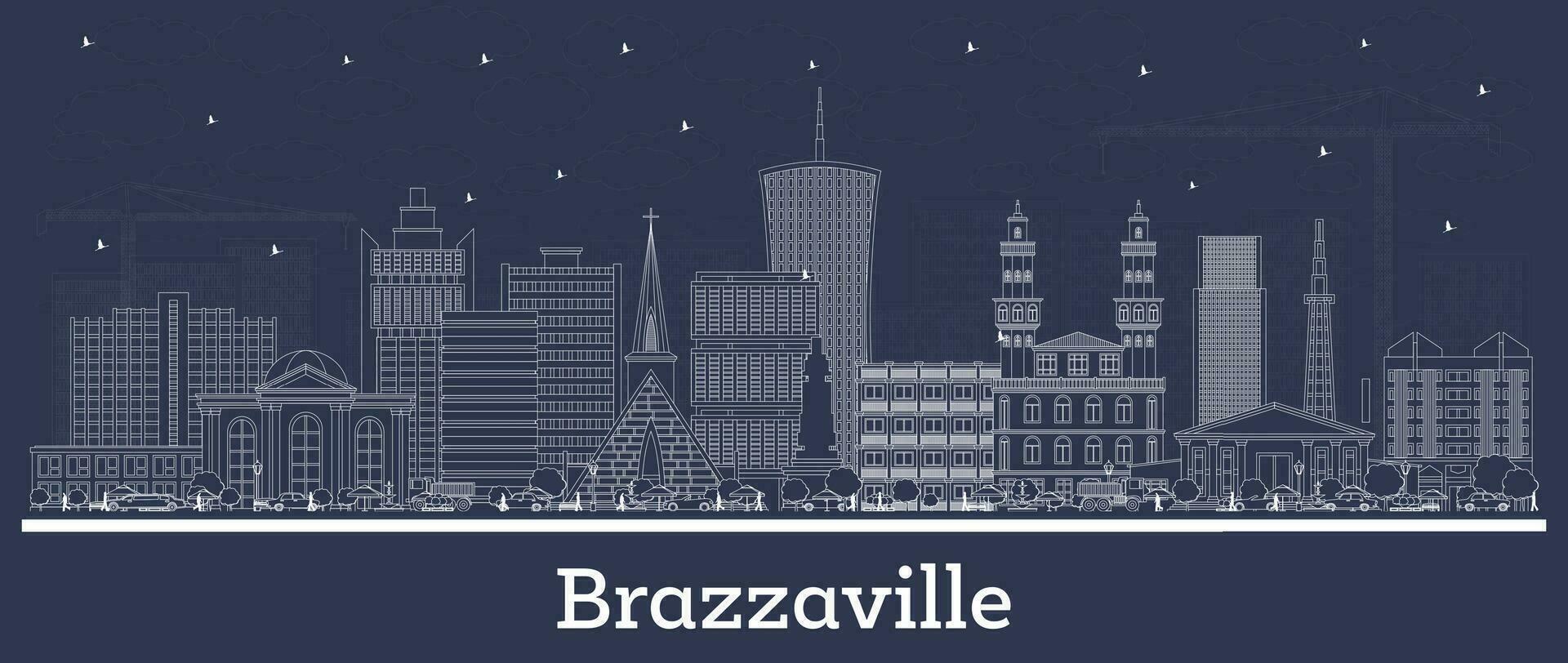 Gliederung Brazzaville Republik von Kongo Stadt Horizont mit Weiß Gebäude. Geschäft Reise und Tourismus Konzept mit historisch die Architektur. Brazzaville Stadtbild mit Sehenswürdigkeiten. vektor