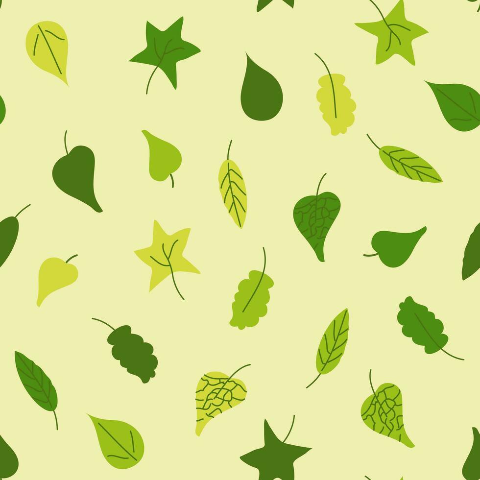 en sömlös mönster av grön sommar löv på en ljus bakgrund. klotter stil vektor