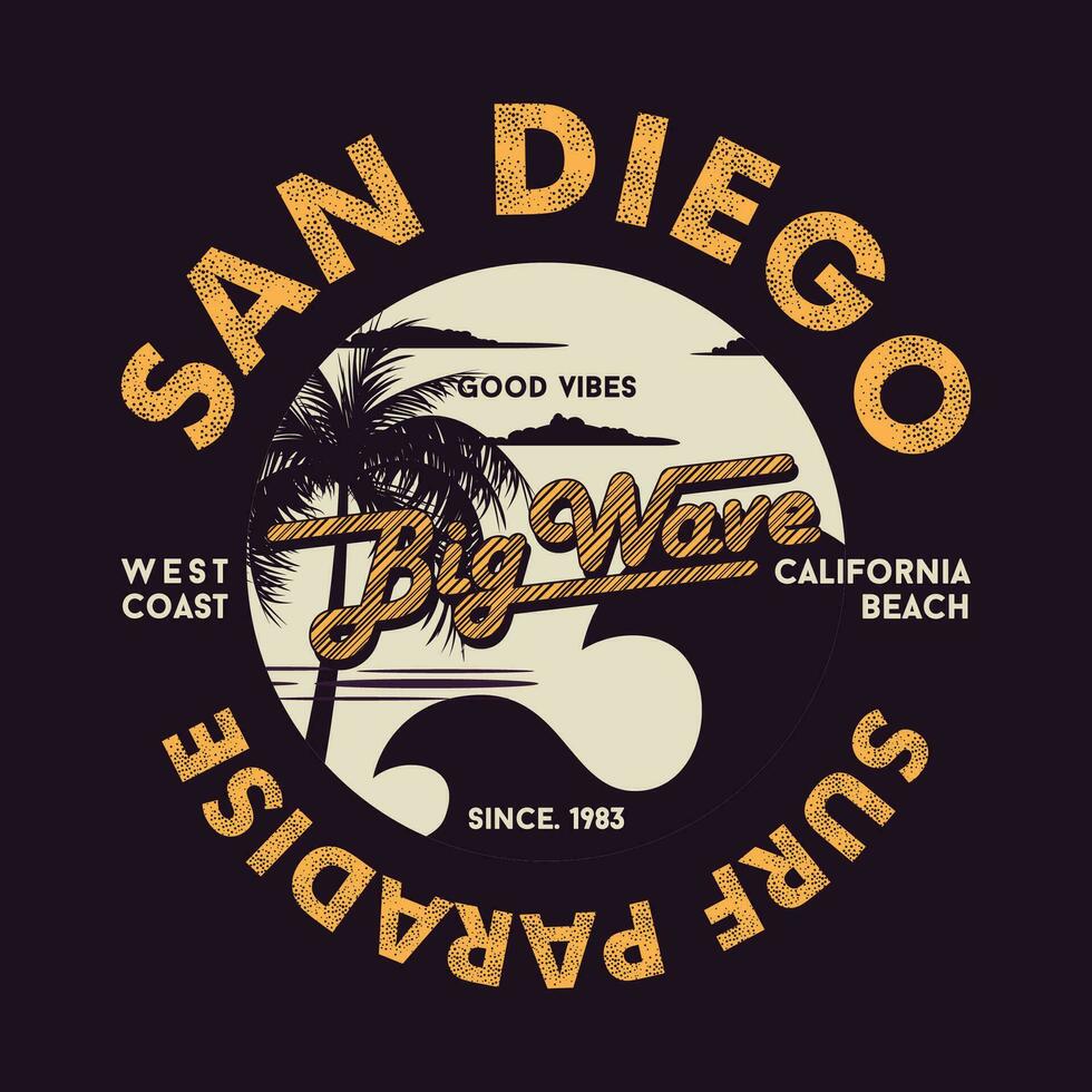 sandiego surfa paradis grafisk typografi vektor, t skjorta design, illustration, Bra för tillfällig stil vektor