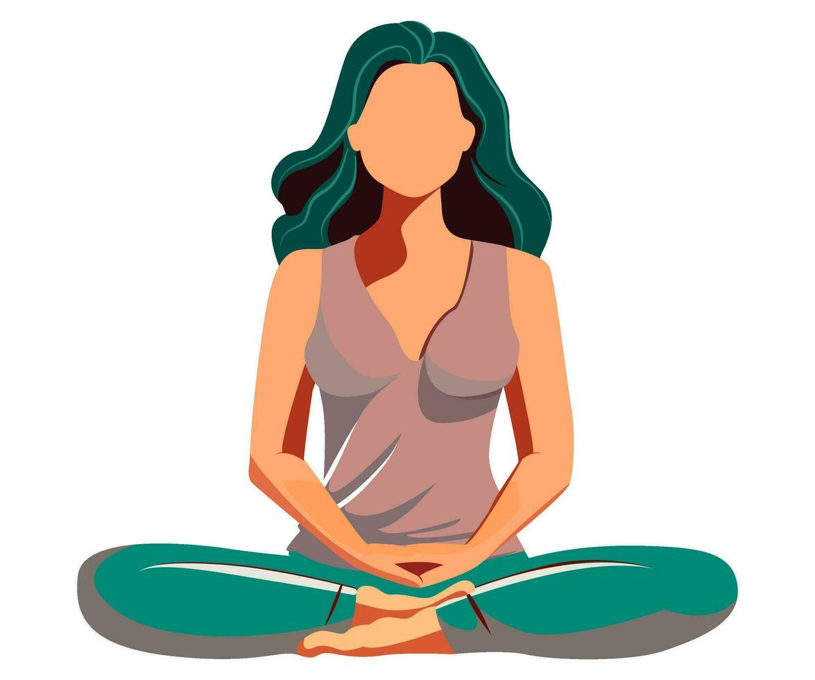 kvinna håller på med yoga meditera platt vektor i mental hälsa vård begrepp