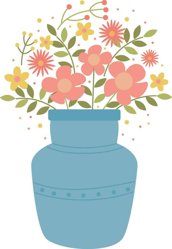 Vektor Vase mit Blumen, eben Illustration isoliert auf Weiß Hintergrund