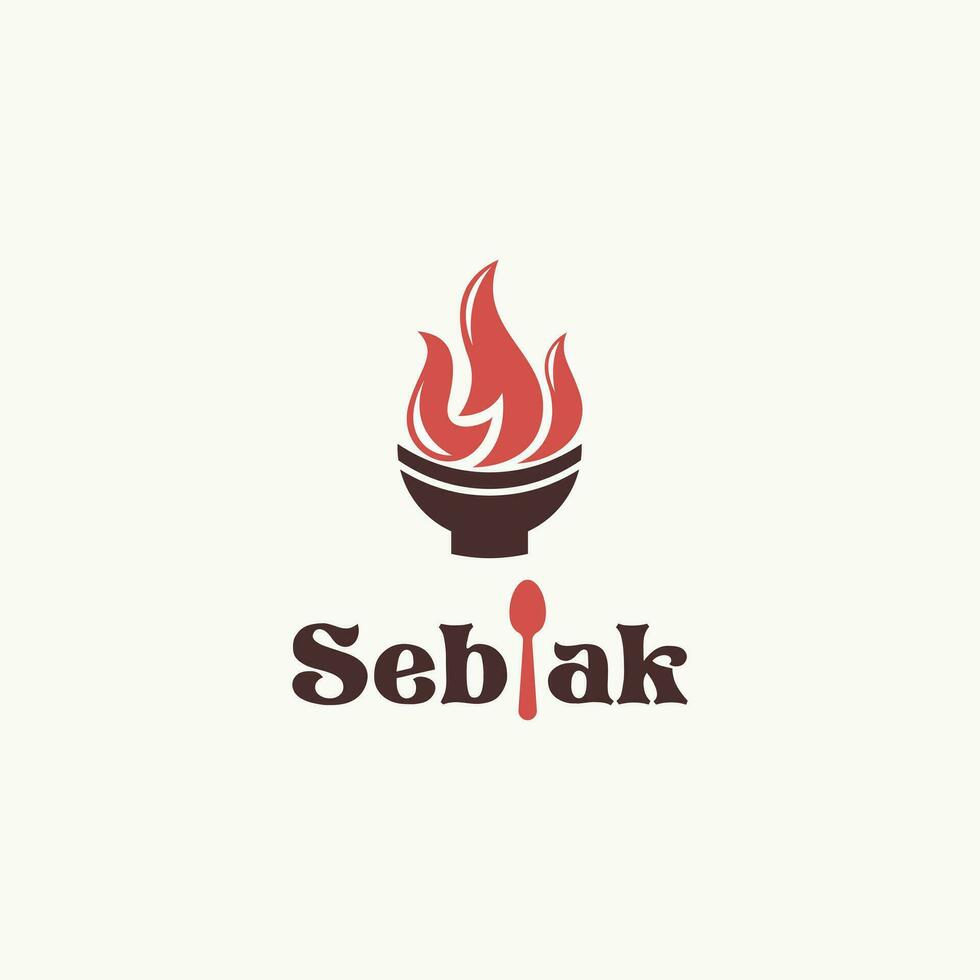 Logo Illustration von seblak mit Schüssel und Feuer gut zum Lebensmittel und Restaurant Logo Vektor Design Konzept.