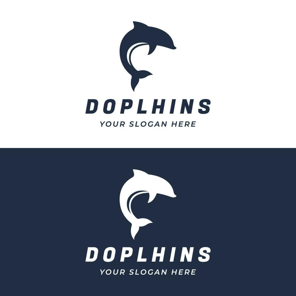 delfin logotyp mall design. delfiner hoppa på de vågor av de hav eller strand med en kreativ aning. vektor