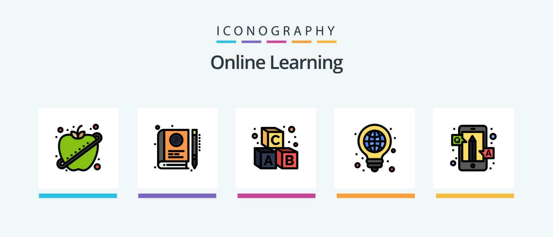 uppkopplad inlärning linje fylld 5 ikon packa Inklusive e-lärande. internet. inlärning. klot. ljus. kreativ ikoner design vektor