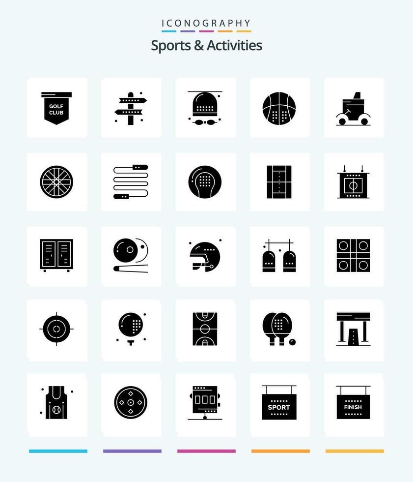 kreativ sporter aktiviteter 25 glyf fast svart ikon packa sådan som basketboll. aktiviteter. spel. hatt. spel vektor